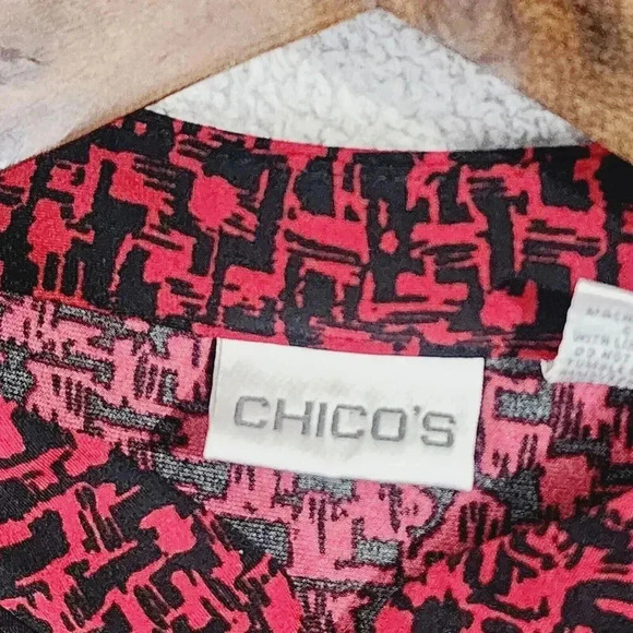 Chico's Womens Printed Button-Up Short Sleeve Top 2/L Mock neck 18PT - Picture 4 of 7